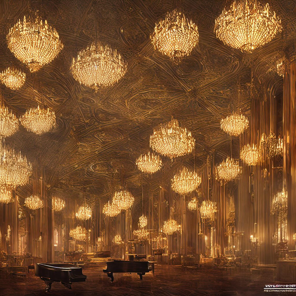  ((masterpiece)), (((best quality))), 8k, high detailed, ultra-detailed. A girl sitting in a classroom. A classroom, ((art deco style)) with ((marble floors)) and ((ornate ceiling)), ((colorful stained glass windows)) depicting intricate patterns, a ((grand piano)) placed against one wall, and ((crystal chandeliers)) hanging from the ceiling, casting a dazzling array of lights. hyperrealistic, full body, detailed clothing, highly detailed, cinematic lighting, stunningly beautiful, intricate, sharp focus, f/1. 8, 85mm, (centered image composition), (professionally color graded), ((bright soft diffused light)), volumetric fog, trending on instagram, trending on tumblr, HDR 4K, 8K