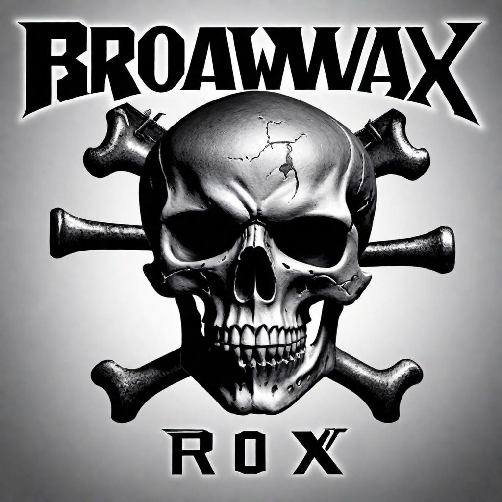  Create a heavy metal-inspired image featuring a skull with the name of the band 'Broadway Roxx'. The skull should be highly detailed and stylized with elements that embody the spirit of heavy metal music. The band's name should be integrated into the image with a typeface that is edgy and aggressive, with sharp lines and a slightly worn look to suggest a rugged aesthetic. The color palette should include dark tones, contrasted with striking highlights potentially in shades of electric blue or fiery red for a powerful impact. hyperrealistic, full body, detailed clothing, highly detailed, cinematic lighting, stunningly beautiful, intricate, sharp focus, f/1. 8, 85mm, (centered image composition), (professionally color graded), ((bright soft diffused light)), volumetric fog, trending on instagram, trending on tumblr, HDR 4K, 8K