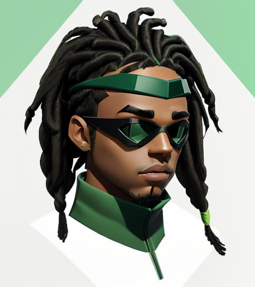  low poly style (((green ski goggle half up half down dreads black boy))) . low poly game art, polygon mesh, jagged, blocky, wireframe edges, centered composition