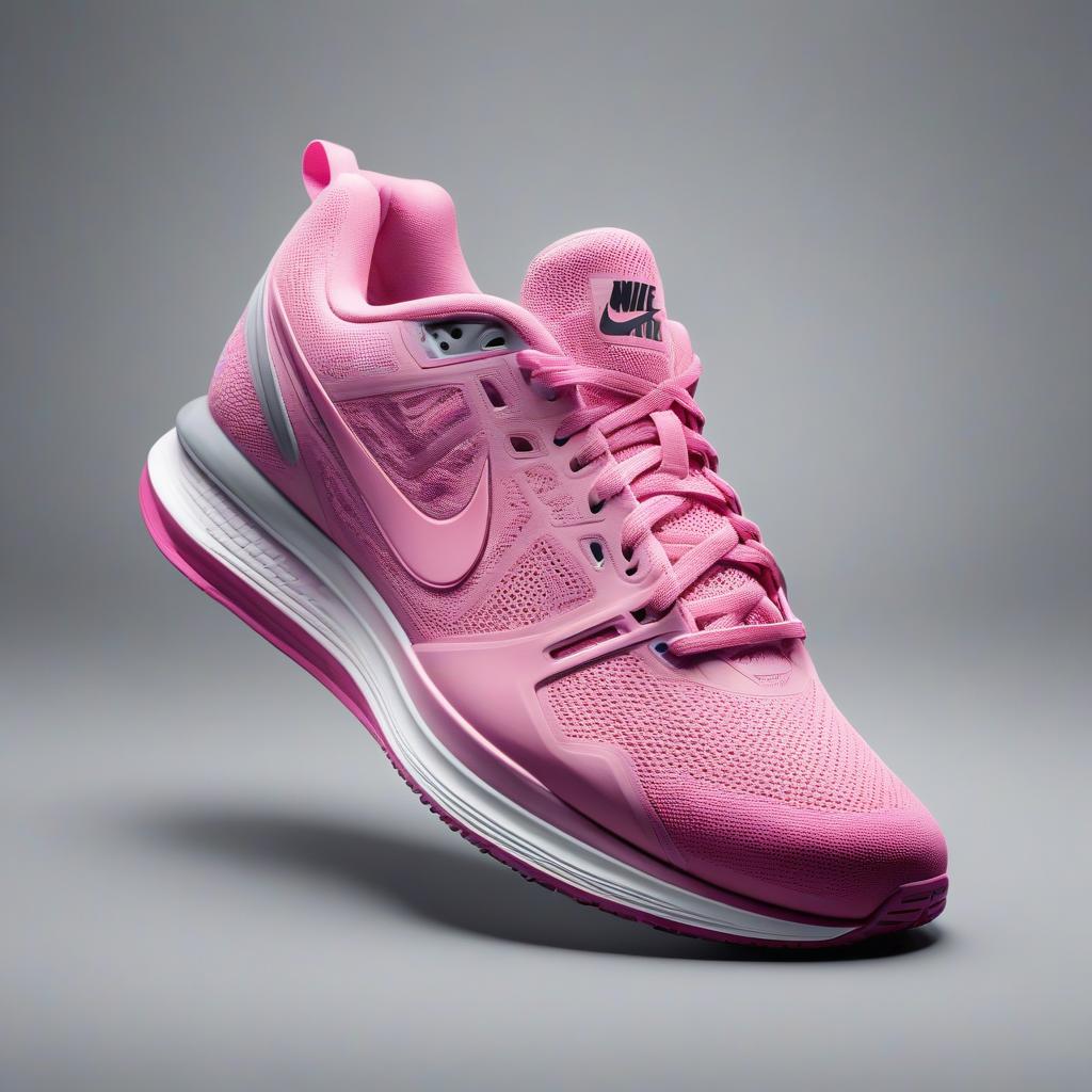  Pink Nike cross trainers on a gray background. hyperrealistic, full body, detailed clothing, highly detailed, cinematic lighting, stunningly beautiful, intricate, sharp focus, f/1. 8, 85mm, (centered image composition), (professionally color graded), ((bright soft diffused light)), volumetric fog, trending on instagram, trending on tumblr, HDR 4K, 8K