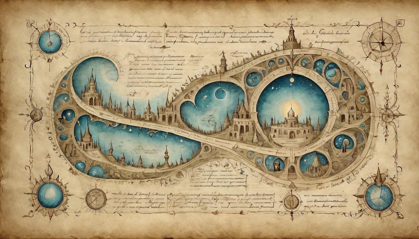  on parchment, surrealism+++, An open blueprint scroll, intricate designs and pathways, glowing softly, hands tracing the lines, ethereal and mystical, sense of careful planning, destiny in the making(mysterious, provocative, symbolic,muted color)+++