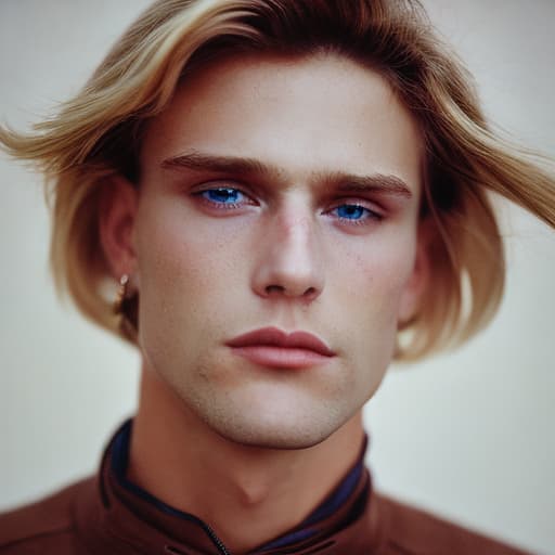 portrait+ style Russian homosexual queer supermodel blonde hunk dude face