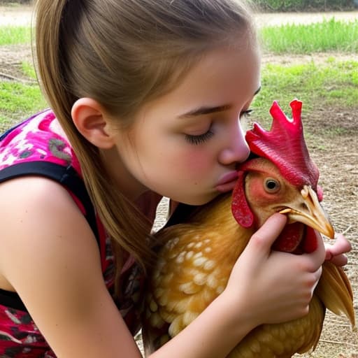  Girl kissing chicken