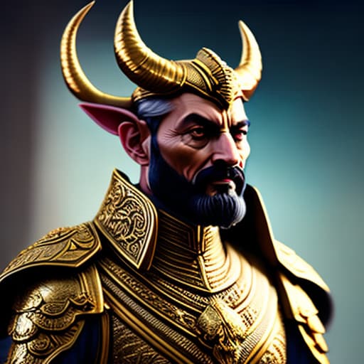  great emperor with horns hyperrealistic, full body, detailed clothing, highly detailed, cinematic lighting, stunningly beautiful, intricate, sharp focus, f/1. 8, 85mm, (centered image composition), (professionally color graded), ((bright soft diffused light)), volumetric fog, trending on instagram, trending on tumblr, HDR 4K, 8K