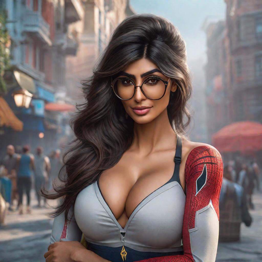  Mia Khalifa de homem aranha hyperrealistic, full body, detailed clothing, highly detailed, cinematic lighting, stunningly beautiful, intricate, sharp focus, f/1. 8, 85mm, (centered image composition), (professionally color graded), ((bright soft diffused light)), volumetric fog, trending on instagram, trending on tumblr, HDR 4K, 8K