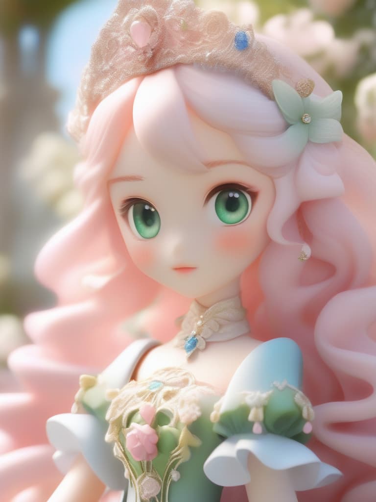  Masterpiece,delicate pink hair color,long fluffy hair,((( tanned skin)))1.5,green eye color,delicate eye color,delicate face,cute,princess,princess dress,ruffled,super high quality,8K, masterpiece, best quality,8k,ultra detailed,high resolution,an extremely delicate and beautiful,hyper detail