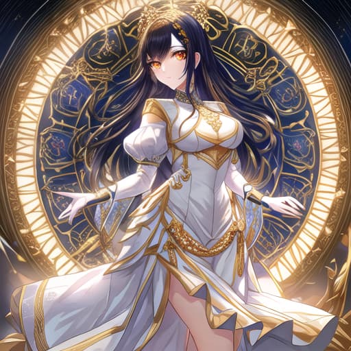  a girl manhua character with black hair and orange eyes with white skin wearing royal blue and gold noble dress hyperrealistic, full body, detailed clothing, highly detailed, cinematic lighting, stunningly beautiful, intricate, sharp focus, f/1. 8, 85mm, (centered image composition), (professionally color graded), ((bright soft diffused light)), volumetric fog, trending on instagram, trending on tumblr, HDR 4K, 8K