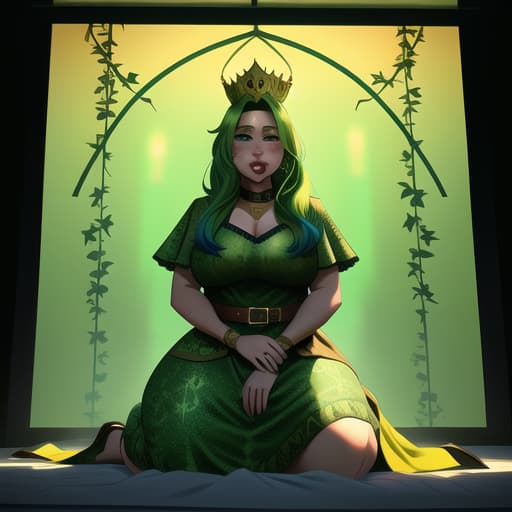  full body, , , , 1 , solo, long hair,green collar, light green hair, freckles, made with vines , wearing a crown, vivid color, blush, shiny oiled skin, fat , pov, tongue on , ming on face, in mouth, full body, , ly penetrated, , Comic art, high quality, highly detailed, intricate, sharp focus, (centered image composition), (professionally color graded), ((western omit style)), volumetric fog, trending on instagram, HDR 4K, 8K