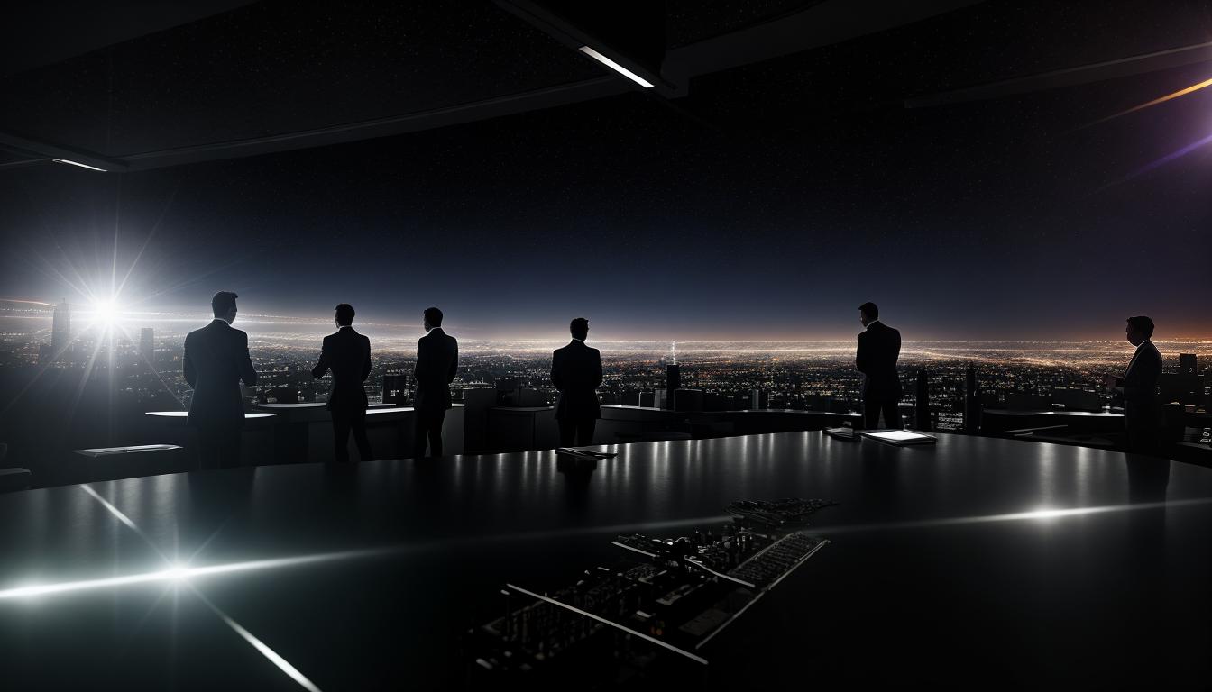  cinematic, aesthetic, Symbolic handshake, superimposed over a boardroom setting, background shows colleagues working together, sense of teamwork, collaborative atmosphere, goodwill, mutual respect, 4k, HDR, lens flare