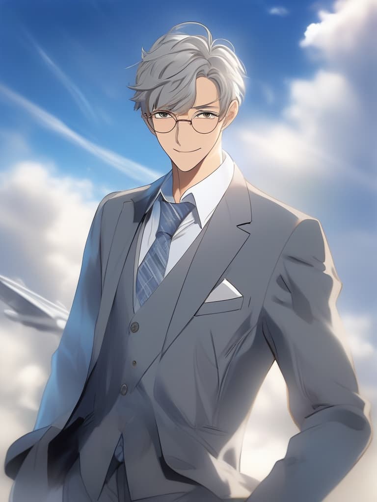  One male, older brother 22, dandy, cool, smoked silver, suit, good physique, smart, stylish, gray tie, calm, gentle, gentle, smiling, tolerance, elderly man, masterpiece, best quality,8k,ultra detailed,high resolution,an extremely delicate and beautiful,hyper detail