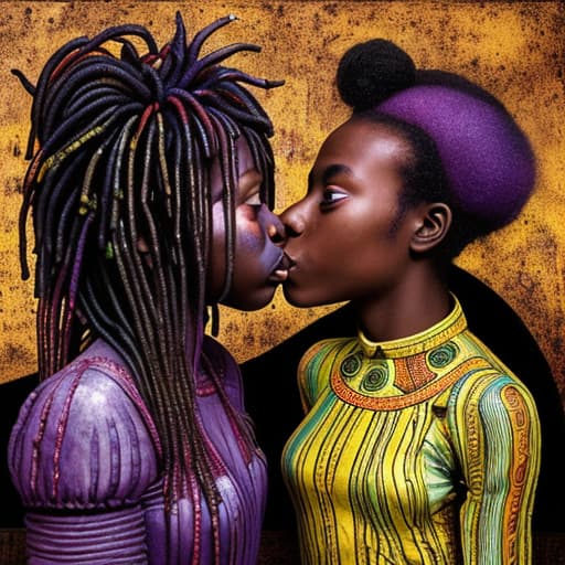  Alice and a African girl kissing at a wild drinking party, stable diffusion, absolute reality v1.6, in the style of hr giger and Frank bowling