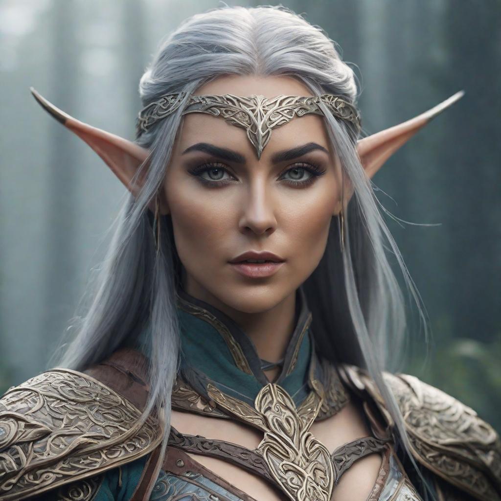  elven warrior woman, cute, hyper detail, full HD hyperrealistic, full body, detailed clothing, highly detailed, cinematic lighting, stunningly beautiful, intricate, sharp focus, f/1. 8, 85mm, (centered image composition), (professionally color graded), ((bright soft diffused light)), volumetric fog, trending on instagram, trending on tumblr, HDR 4K, 8K