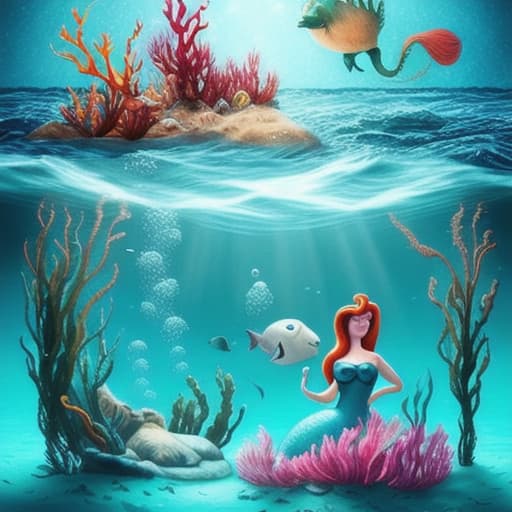  A surreal, underwater world in the style of the little mermaid