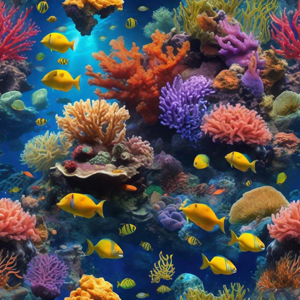  masterpiece, best quality, beautiful deep sea full of corals, diverse marine life and fascinating underwater landscapes with corals, appendages, small fish, anemones, dolphins, various algae, caves, colorful, 8k resolution and intricate detail