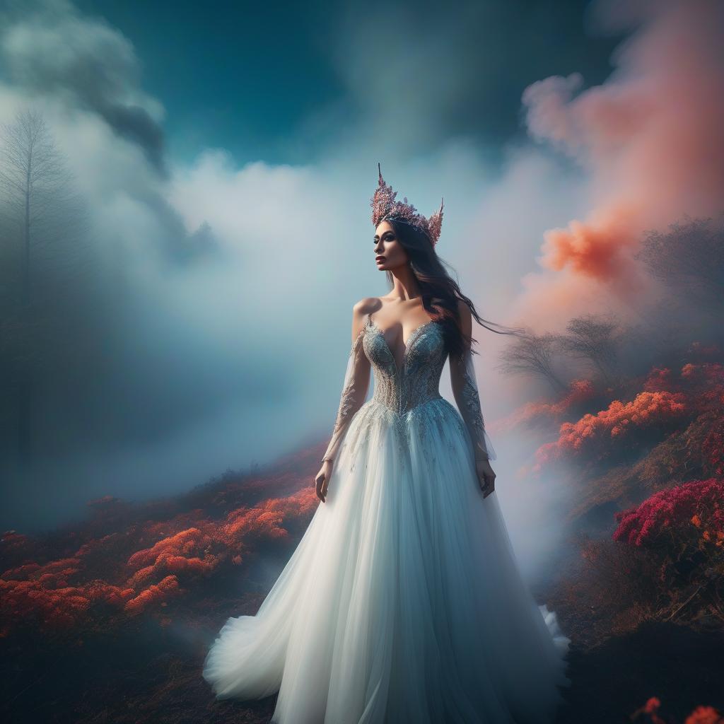  A fantastic abstract fairy tale world, bright colors mixed with reality and a smoky haze. hyperrealistic, full body, detailed clothing, highly detailed, cinematic lighting, stunningly beautiful, intricate, sharp focus, f/1. 8, 85mm, (centered image composition), (professionally color graded), ((bright soft diffused light)), volumetric fog, trending on instagram, trending on tumblr, HDR 4K, 8K