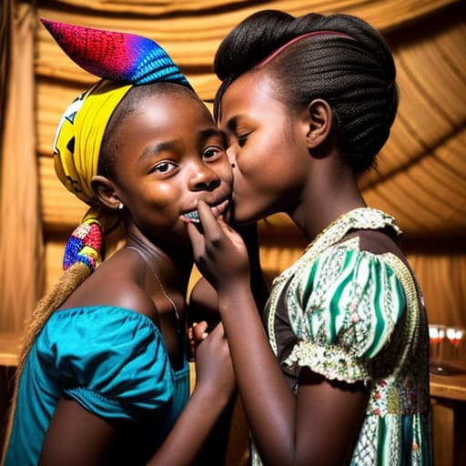  Rumey Alice and a African girl kissing at a wild drinking party,