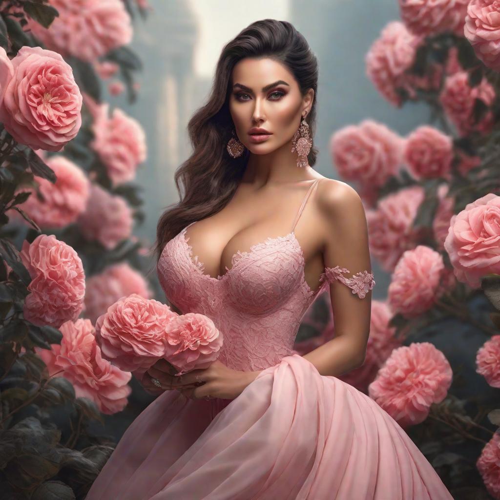  Tres belle femme avec robe rose et gros seins hyperrealistic, full body, detailed clothing, highly detailed, cinematic lighting, stunningly beautiful, intricate, sharp focus, f/1. 8, 85mm, (centered image composition), (professionally color graded), ((bright soft diffused light)), volumetric fog, trending on instagram, trending on tumblr, HDR 4K, 8K