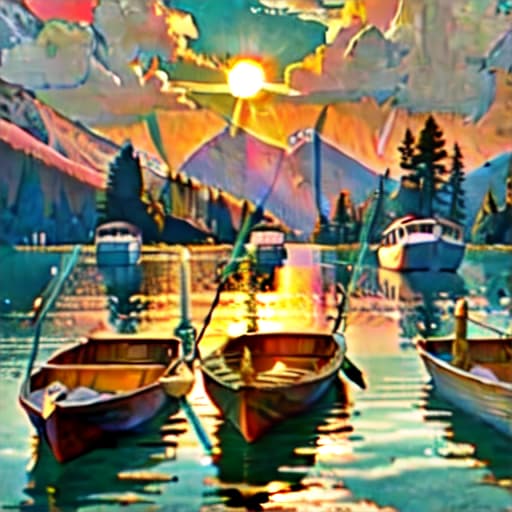  Mountains, lakes, boats, sun