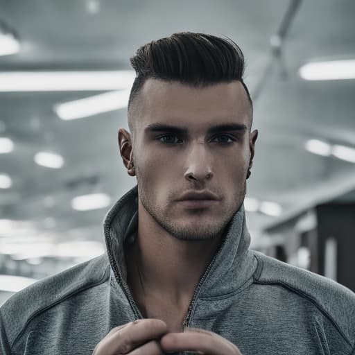 portrait+ style Russian queer fitness model brunette hunk dude face