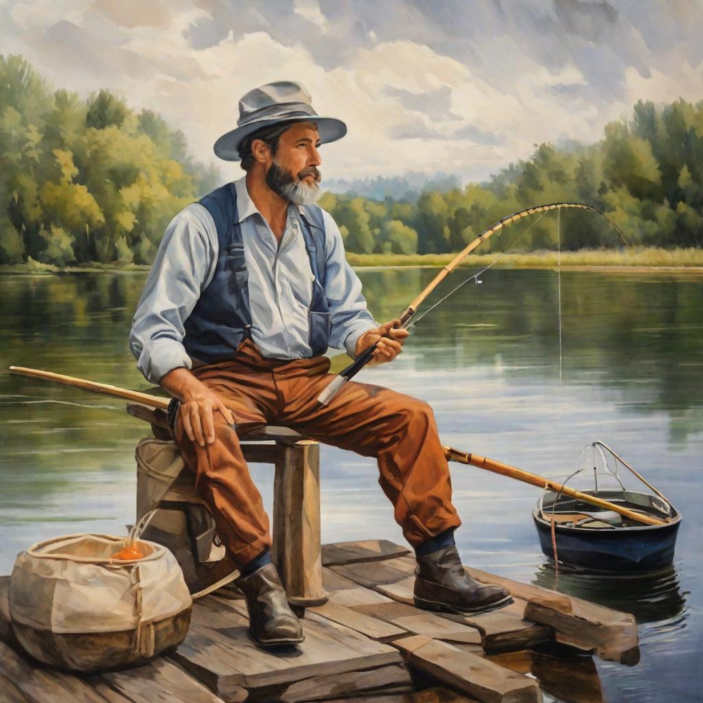  masterpiece, best quality,Draw a picture of a fisherman on the river