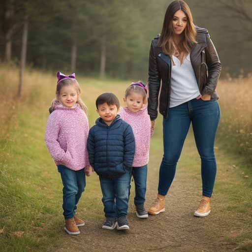  (mom, dad and two kids: boy and girl), photorealistic, highly detailed, 4k, high quality hyperrealistic, full body, detailed clothing, highly detailed, cinematic lighting, stunningly beautiful, intricate, sharp focus, f/1. 8, 85mm, (centered image composition), (professionally color graded), ((bright soft diffused light)), volumetric fog, trending on instagram, trending on tumblr, HDR 4K, 8K