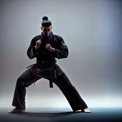  Brysli karate hyperrealistic, full body, detailed clothing, highly detailed, cinematic lighting, stunningly beautiful, intricate, sharp focus, f/1. 8, 85mm, (centered image composition), (professionally color graded), ((bright soft diffused light)), volumetric fog, trending on instagram, trending on tumblr, HDR 4K, 8K