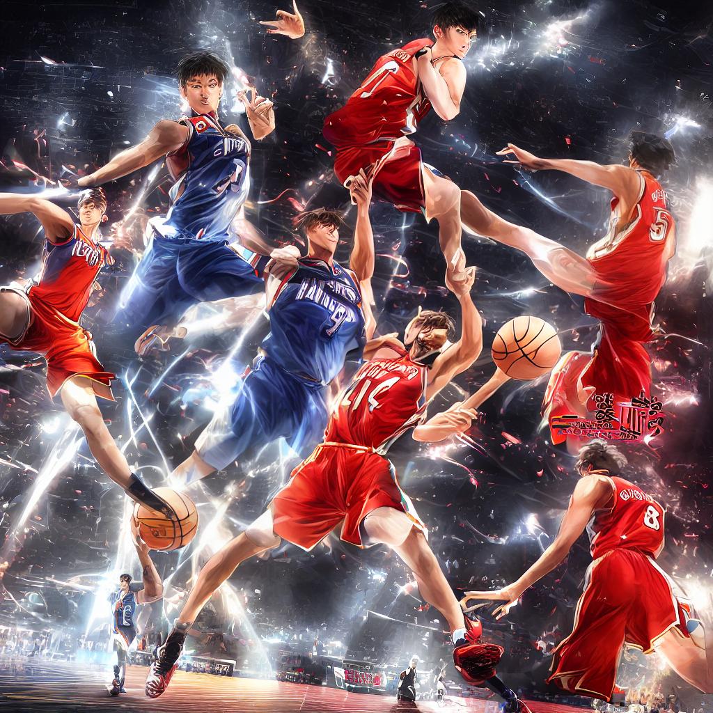  A Chinese boy in a basketball uniform, with one foot on a kneeling teammate's head, while holding a basketball. The scene is a ((masterpiece)), with (((best quality))), 8k resolution, and high detailed. The boy is depicted in an ultra-detailed style, reminiscent of classical Chinese paintings. The artist's name is Chen Wei, and you can find more of their work on their website: www.chenweiart.com. The color palette is vibrant, with a mix of red, yellow, and blue tones. The lighting is dramatic, with a spotlight shining on the boy, emphasizing his dominance on the basketball court. hyperrealistic, full body, detailed clothing, highly detailed, cinematic lighting, stunningly beautiful, intricate, sharp focus, f/1. 8, 85mm, (centered image composition), (professionally color graded), ((bright soft diffused light)), volumetric fog, trending on instagram, trending on tumblr, HDR 4K, 8K