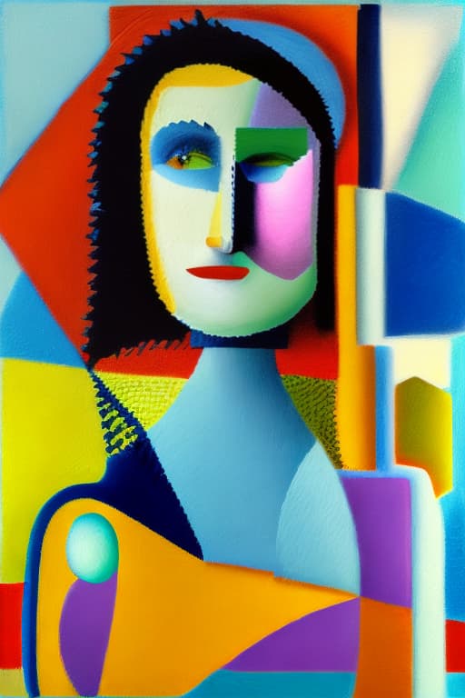 wa-vy style Cubism mother and painting