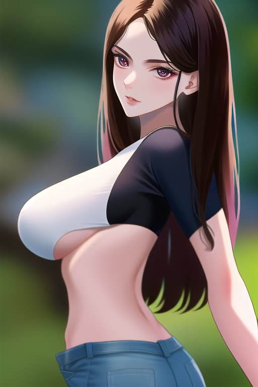  (:1.4), Long curvy hair, black tight t-shirt, jeans, perfect body, lake view, looking back, look, Super big , unrealistically big , mive , big , perky s , no , , no , no , no clothing , zero clothing , beautiful atmosphere, highly-definition , masterpiece, (detailed face), (detailed clothes), f/1.4, ISO 200, 1/160s, 4K, unedited, symmetrical balance, in-frame, masterpiece, perfect lighting, (beautiful face), (detailed face), (detailed clothes), 1 , (woman), 4K, ultrarealistic, unedited, symmetrical balance, in-frame