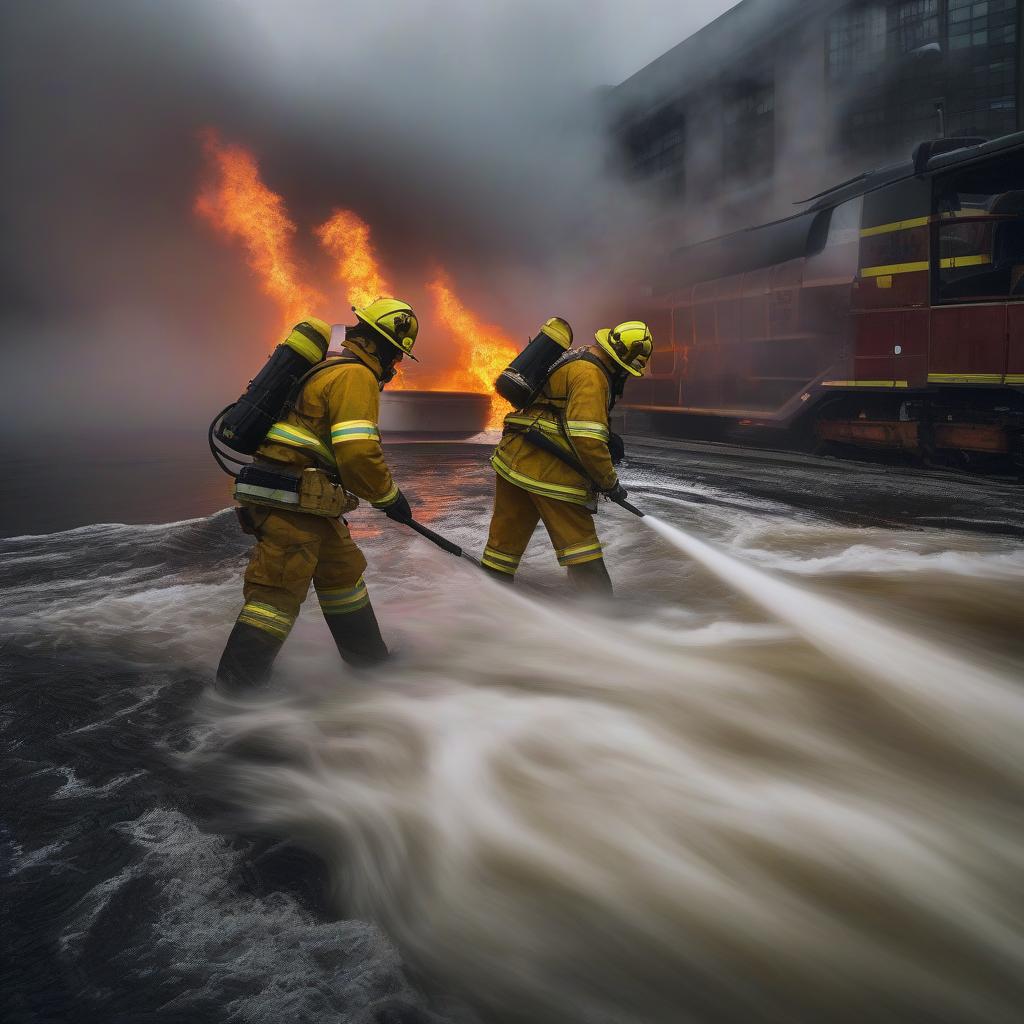  water firefighting systems hyperrealistic, full body, detailed clothing, highly detailed, cinematic lighting, stunningly beautiful, intricate, sharp focus, f/1. 8, 85mm, (centered image composition), (professionally color graded), ((bright soft diffused light)), volumetric fog, trending on instagram, trending on tumblr, HDR 4K, 8K