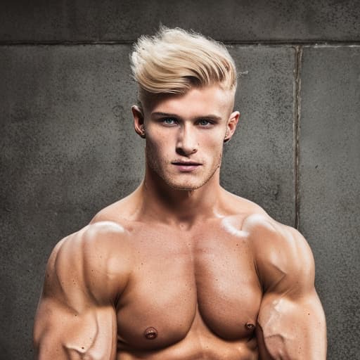 portrait+ style Russian queer fitness model blonde hunk dude face