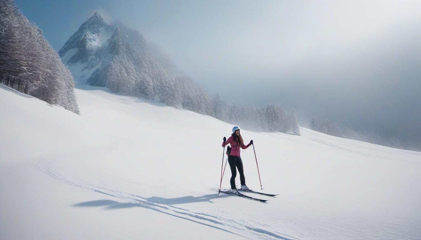  A long haired girl is skiing on the sand towards the hut. Fall. hyperrealistic, full body, detailed clothing, highly detailed, cinematic lighting, stunningly beautiful, intricate, sharp focus, f/1. 8, 85mm, (centered image composition), (professionally color graded), ((bright soft diffused light)), volumetric fog, trending on instagram, trending on tumblr, HDR 4K, 8K