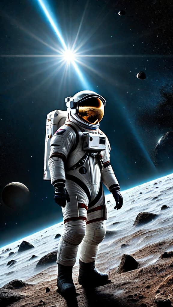  (A futuristic, sleek probe spacecraft navigating through a dense field of icy asteroids and comets in the Kuiper belt, near the edge of the solar system. The probe is surrounded by an shimmering, translucent force field, revealing an advanced alien technology. The background is dark with occasional colorful light emissions from the comets.) hyperrealistic, full body, detailed clothing, highly detailed, cinematic lighting, stunningly beautiful, intricate, sharp focus, f/1. 8, 85mm, (centered image composition), (professionally color graded), ((bright soft diffused light)), volumetric fog, trending on instagram, trending on tumblr, HDR 4K, 8K