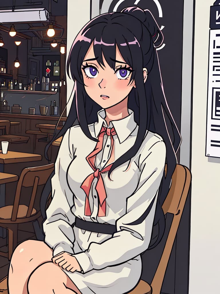  (best quality:0.8) perfect anime illustration, a stressed woman at a cafe in London hyperrealistic, full body, detailed clothing, highly detailed, cinematic lighting, stunningly beautiful, intricate, sharp focus, f/1. 8, 85mm, (centered image composition), (professionally color graded), ((bright soft diffused light)), volumetric fog, trending on instagram, trending on tumblr, HDR 4K, 8K