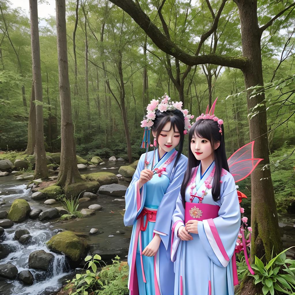  Chinese fairy style, girls, ancient people, monsters, Hanfu