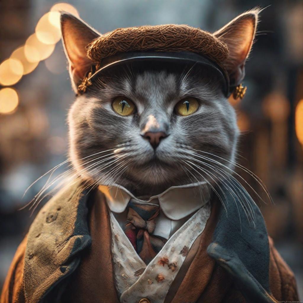  Cat hyperrealistic, full body, detailed clothing, highly detailed, cinematic lighting, stunningly beautiful, intricate, sharp focus, f/1. 8, 85mm, (centered image composition), (professionally color graded), ((bright soft diffused light)), volumetric fog, trending on instagram, trending on tumblr, HDR 4K, 8K