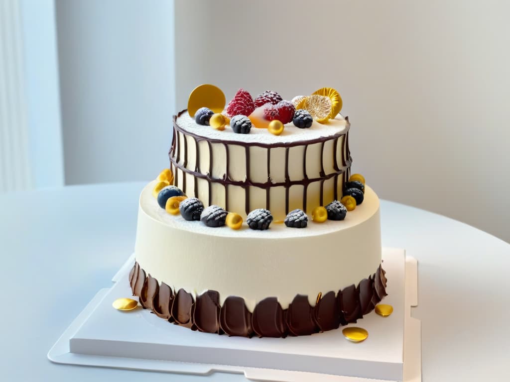  An ultradetailed image of a deconstructed dessert inspired by the Roman Colosseum, showcasing intricate layers of chocolate cake, gold leaf accents, and delicate spun sugar arches, all elegantly presented on a minimalist white plate. hyperrealistic, full body, detailed clothing, highly detailed, cinematic lighting, stunningly beautiful, intricate, sharp focus, f/1. 8, 85mm, (centered image composition), (professionally color graded), ((bright soft diffused light)), volumetric fog, trending on instagram, trending on tumblr, HDR 4K, 8K