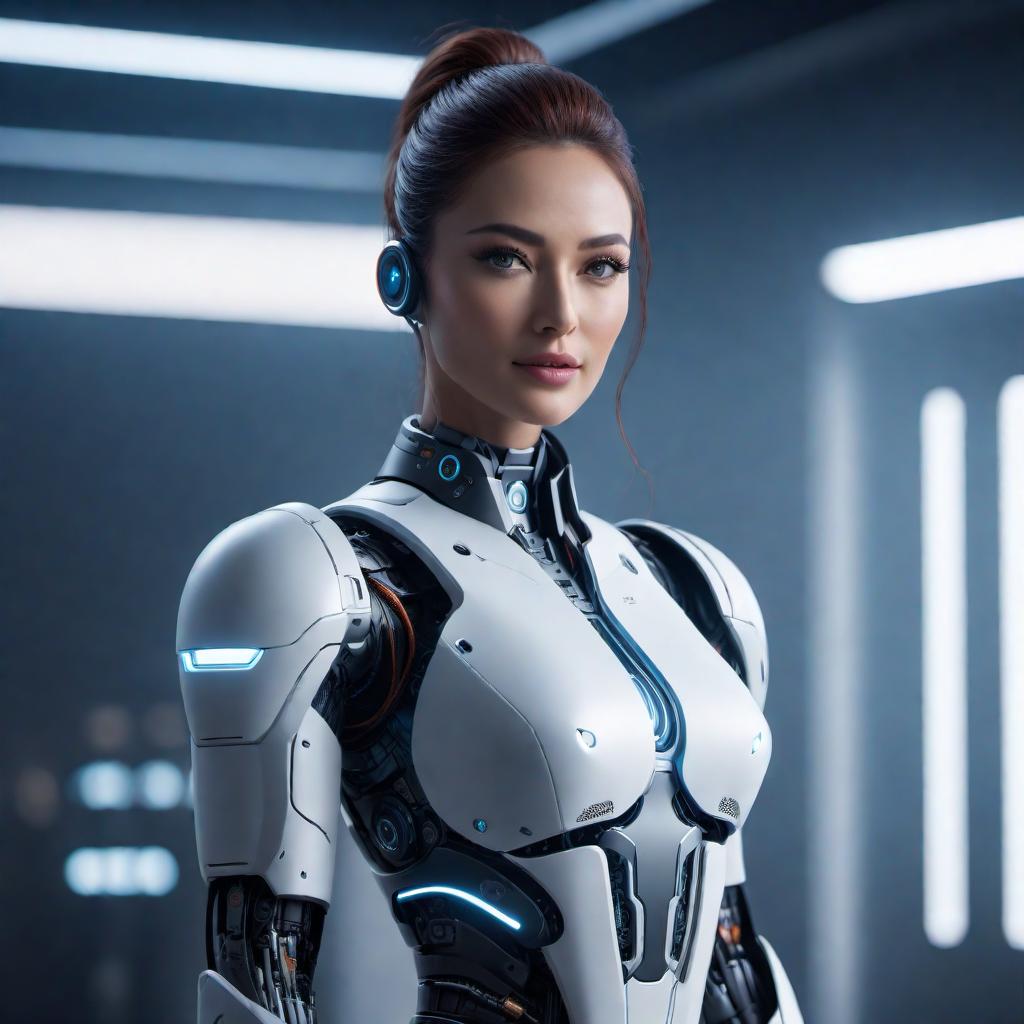  a friendly AI assistant visualized as a character with a modern and approachable design, incorporating elements that suggest technology, assistance, and intelligence. hyperrealistic, full body, detailed clothing, highly detailed, cinematic lighting, stunningly beautiful, intricate, sharp focus, f/1. 8, 85mm, (centered image composition), (professionally color graded), ((bright soft diffused light)), volumetric fog, trending on instagram, trending on tumblr, HDR 4K, 8K