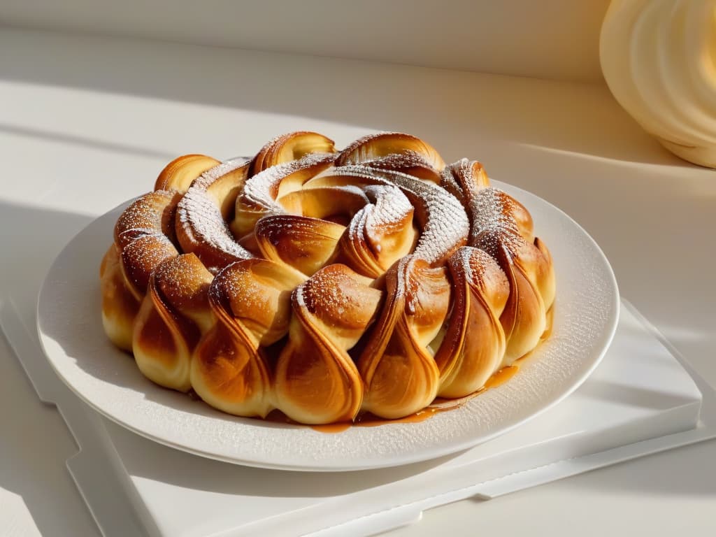  A closeup, highresolution image of golden, braided koeksisters glistening with sugar syrup, placed on a delicate white porcelain plate. The intricate details of the twisted dough and the sticky syrup are highlighted, showcasing the traditional South African sweet treat in all its homemade glory. hyperrealistic, full body, detailed clothing, highly detailed, cinematic lighting, stunningly beautiful, intricate, sharp focus, f/1. 8, 85mm, (centered image composition), (professionally color graded), ((bright soft diffused light)), volumetric fog, trending on instagram, trending on tumblr, HDR 4K, 8K