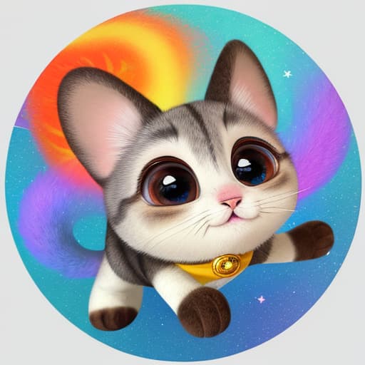  Big Eyes Small Nose Smile Round Face Furry Texture Ears Tail Vibrant Colors Emojis Action Background Accessories Simplified Lines Shading and Highlights Proportions，