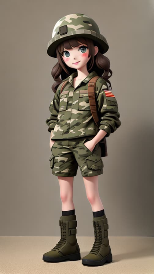  Camouflage clothing two heads full body military vehicle machine gun girl cute