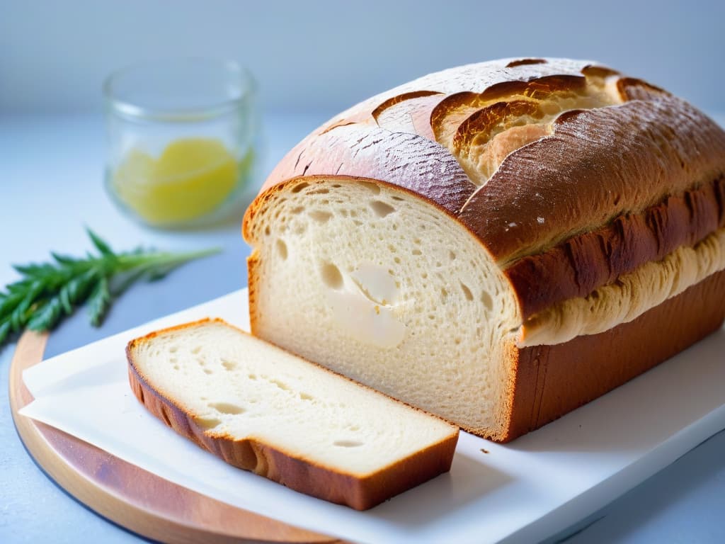  A closeup, ultradetailed image of a perfectly risen vegan sourdough bread loaf, showcasing a beautifully scored crust with intricate patterns, set against a simple, elegant background to highlight the texture and craftsmanship of the bread. hyperrealistic, full body, detailed clothing, highly detailed, cinematic lighting, stunningly beautiful, intricate, sharp focus, f/1. 8, 85mm, (centered image composition), (professionally color graded), ((bright soft diffused light)), volumetric fog, trending on instagram, trending on tumblr, HDR 4K, 8K