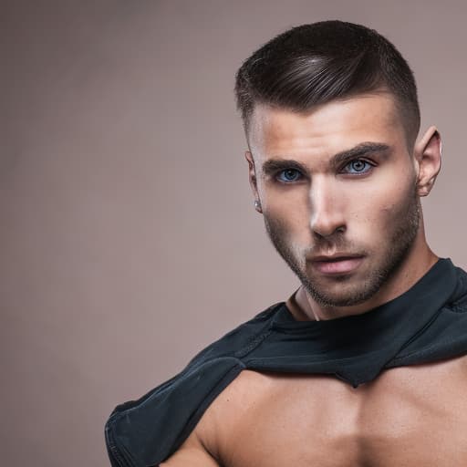 portrait+ style Russian queer fitness model brunette hunk dude face