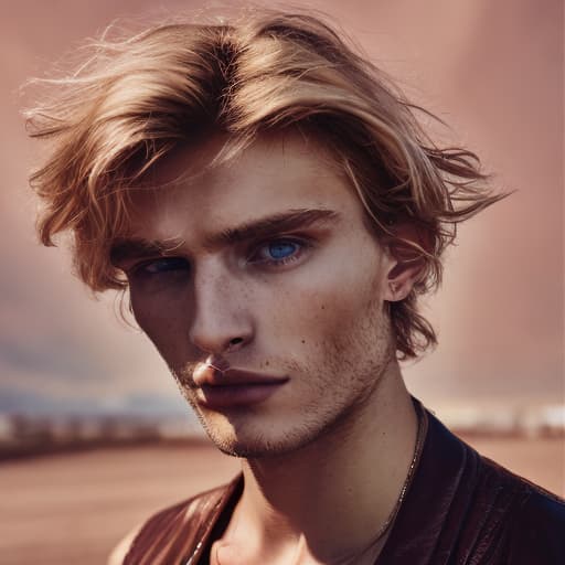 portrait+ style Russian queer supermodel blonde hunk dude face