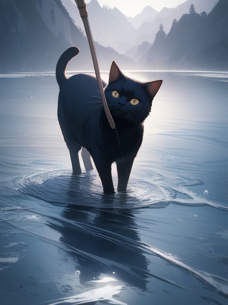  (small fish fishing:1.7、black cat that catches small fish、black cat fishing with a tail)、((icon、logotype design:1.4、symbol design))、black cat & small fish、(((long shot、on the frozen lake)))、best quality:1.4、masterpiece:1.4、ultra detailed texture、RAW photorealistic、absurd resolution、8K illustration、no background、💩、💩、💩、💩、💩、, masterpiece, best quality,8k,ultra detailed,high resolution,an extremely delicate and beautiful,hyper detail