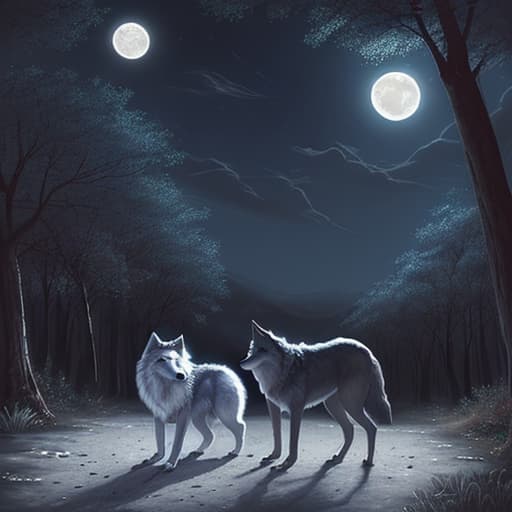  bosque nocturno con luna llena y wolf