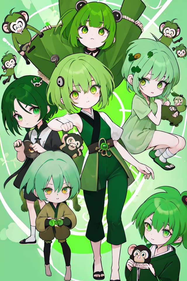  Among the green hair characters, the clan's monkey eyes