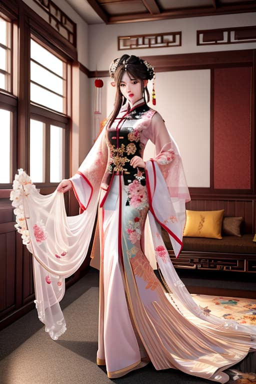  antique chinese style hyperrealistic, full body, detailed clothing, highly detailed, cinematic lighting, stunningly beautiful, intricate, sharp focus, f/1. 8, 85mm, (centered image composition), (professionally color graded), ((bright soft diffused light)), volumetric fog, trending on instagram, trending on tumblr, HDR 4K, 8K