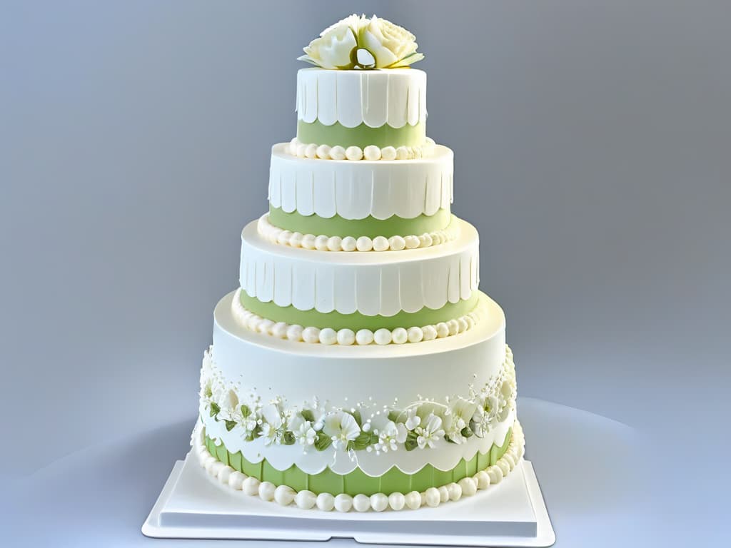  A sleek and minimalistic image showcasing a 3D model of an intricately designed wedding cake, with detailed icing work and delicate fondant decorations. The cake is displayed on a simple, white pedestal against a soft, blurred background, highlighting the precision and artistry of 3D design software in creating stunning confectionery masterpieces. hyperrealistic, full body, detailed clothing, highly detailed, cinematic lighting, stunningly beautiful, intricate, sharp focus, f/1. 8, 85mm, (centered image composition), (professionally color graded), ((bright soft diffused light)), volumetric fog, trending on instagram, trending on tumblr, HDR 4K, 8K