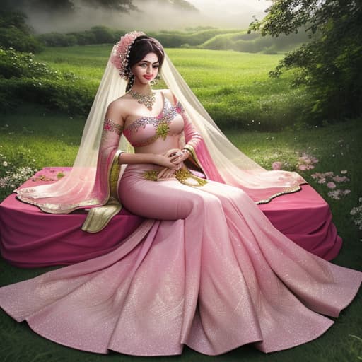  A mother with pink saree hugging her with a beautiful gown in a lush green scenery with full of happiness hyperrealistic, full body, detailed clothing, highly detailed, cinematic lighting, stunningly beautiful, intricate, sharp focus, f/1. 8, 85mm, (centered image composition), (professionally color graded), ((bright soft diffused light)), volumetric fog, trending on instagram, trending on tumblr, HDR 4K, 8K